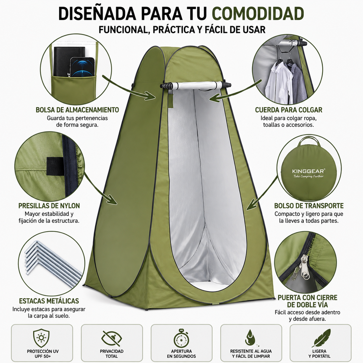 Carpa Vestidor Portátil para Camping | Cambiador, Ducha y Baño | Plegado Instantáneo
