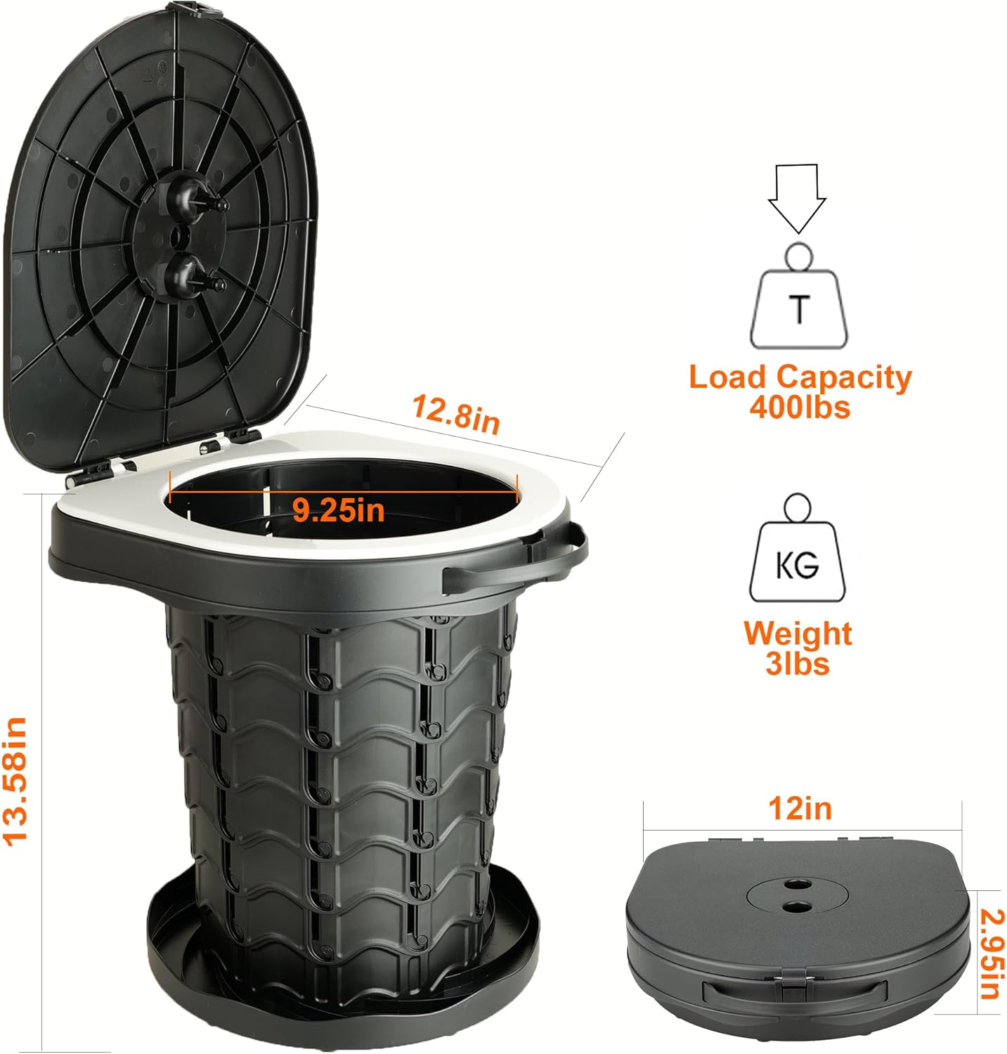 Inodoro Portátil Plegable para Camping (Compacto, Ajustable y Resistente)