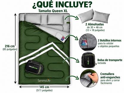 Saco de Dormir Doble Queen XL – 2 Personas