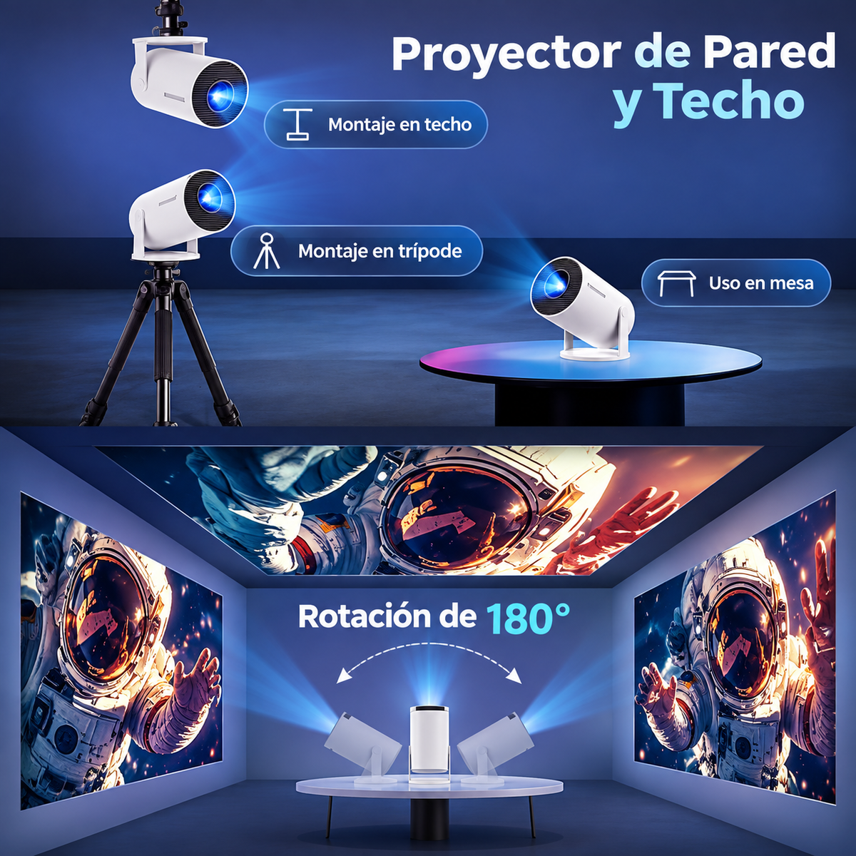 Proyector Magcubic HY300 Pro 4K Smart | WiFi 6 + Bluetooth 5.4 | 180°