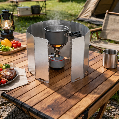 Cortavientos Plegable de Aluminio para Camping – Protector de Estufa Portátil