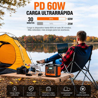 Estación de Energía Portátil 330W | 288Wh | Carga Solar Compatible