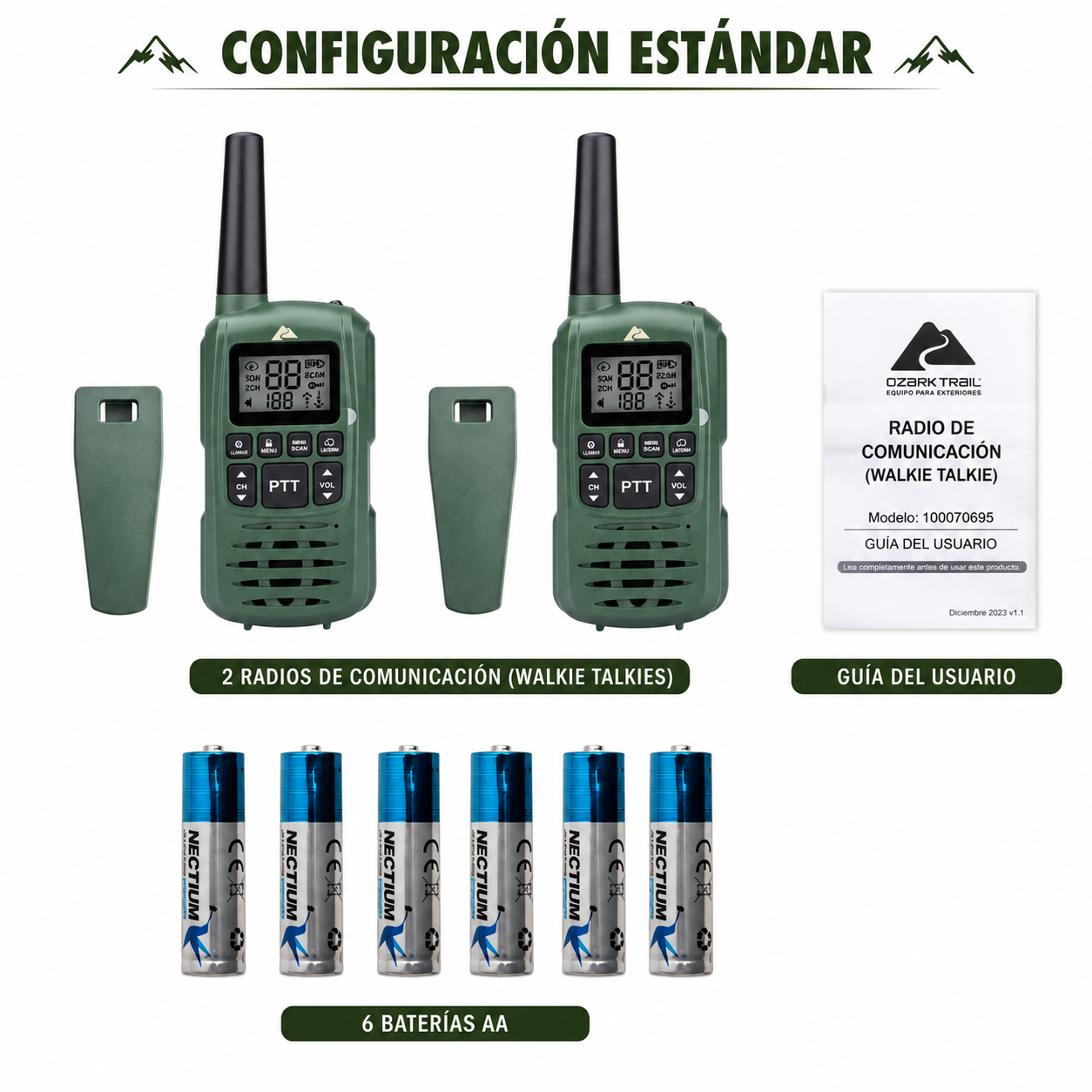 Walkie Talkies Ozark Trail IPX4 Resistentes al Agua – 22 Canales (Paquete de 2)