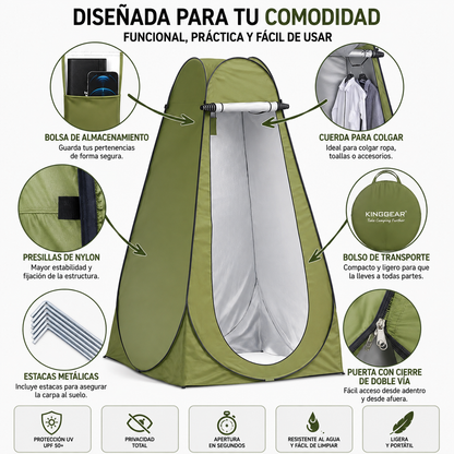 Carpa Vestidor Portátil para Camping | Cambiador, Ducha y Baño | Plegado Instantáneo